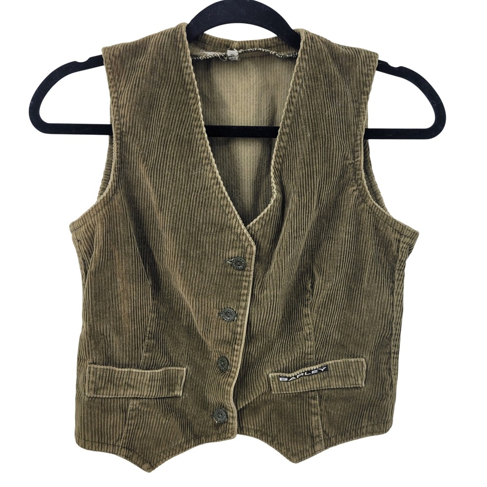 Vtg Indie Sleaze Grunge Whimsigoth Army Olive Green Fitted Corduroy Vest Sz 36